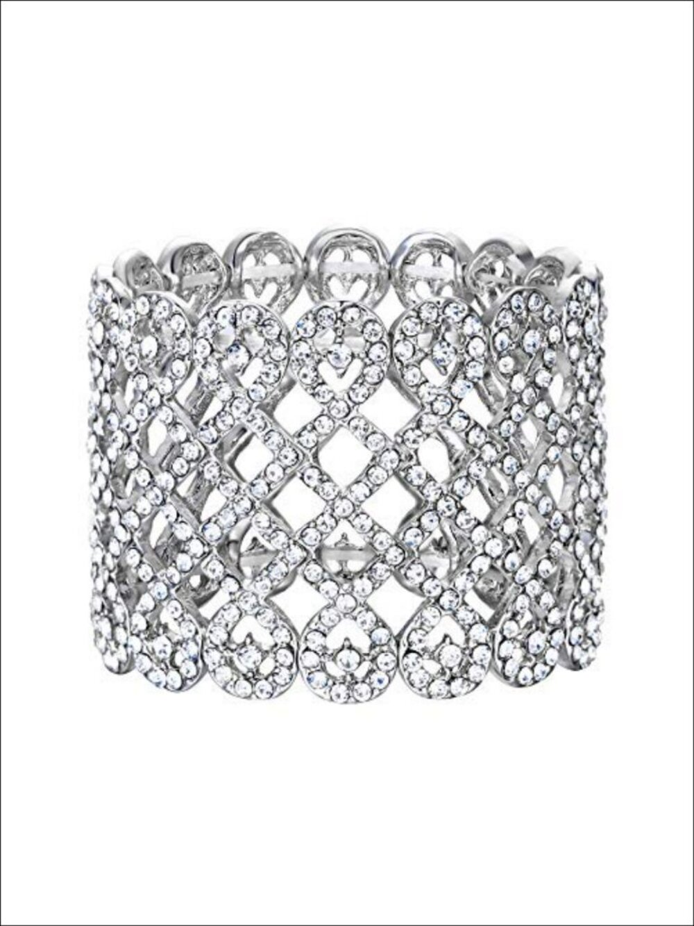 Art Deco Crystal Stretch Bridal Bracelet Wide Love Knot Wedding Bridesmaid